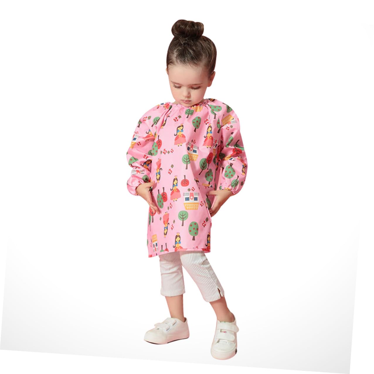Tablier de Peinture Protection Blouse D'artiste Rose Imperméable en Polyester Respirant Manches Longues pour Garçon et Filles pour Activités Artistiques et Dessin