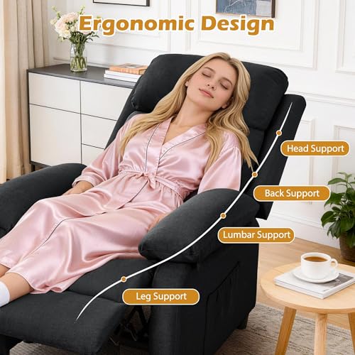 Image of Korser Recliner Chair, Living Room Chairs for Adults, Padded Deep Seat Reading Chair with Side Pockets, Small Recliners for Small Spaces, Lounge Chair for Living Room, Bedroom, and RV (Linen)