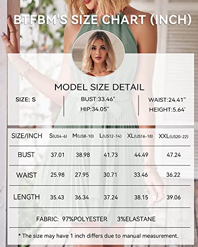 Btfbm Women 2023 Summer Casual Halter Neck A-Line Dress Sleeveless Belted Swing Pleated Cocktail Party Beach Mini Dresses(Solid Bean Green, Small) #TOP5