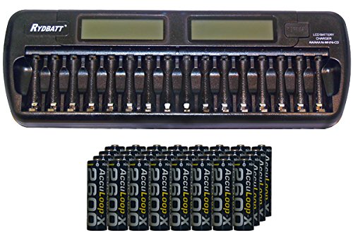 AccuLoop-X 16 Bay AA/AAA LCD Battery Charger + 32 AA 2600 mAh NiMH Batteries