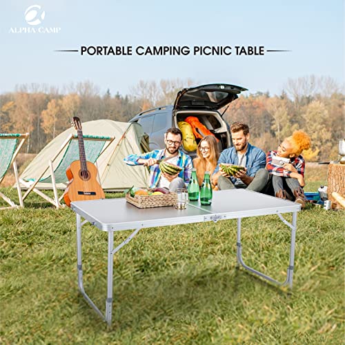 Alpha Camp 4Ft Folding Camping Table Aluminum Adjustable Height Picnic Table Waterproof And Rust Resistant Portable Desk With Handle Stable Durable Table For Outdoor Camp Traveling Beach,10.1Lbs #TOP6