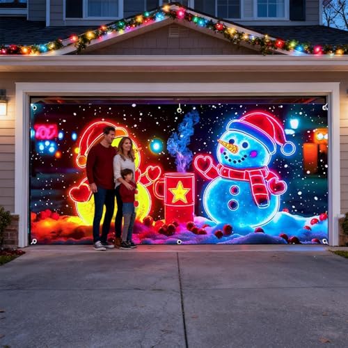 Cubierta de garaje navideña exterior panel LED impermeable para puerta grande 5