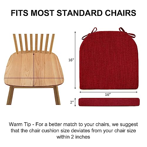 Image of Wellsin Chair Cushions for Dining Chairs 6 Pack - Kitchen Chair Cushions with Ties and Non-Slip Backing - Dining Chair Pads 16 inchX16 inchX2 inch, Red