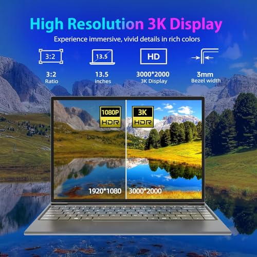 Image of 13.5 inch Laptop PC with 3K (3000 x 2000) IPS Display,16GB RAM 512GB SSD, 10th Core i5-1035G1 Up to 3.6GHz, Slim Notebook, Full Metal, Backlit Keyboard and Full Function Type C, Finger Print Unlock,Gray