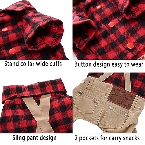 Disfraz para perro pequeño con camisa roja y pantalones caqui miniatura 6