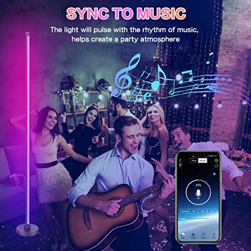 Hitish Rgb Floor Lamp, Color Changing Led Corner Lamp With Bluetooth & Remote Control, Dimmable Modern Floor Lamp With 16 Million Diy Colors, Music Sync & Timing Function For Living Room, Gaming Room #TOP1