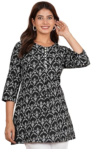 Image of Yash Gallery Women's Cotton Regular Fit Short Floral Printed Kurta