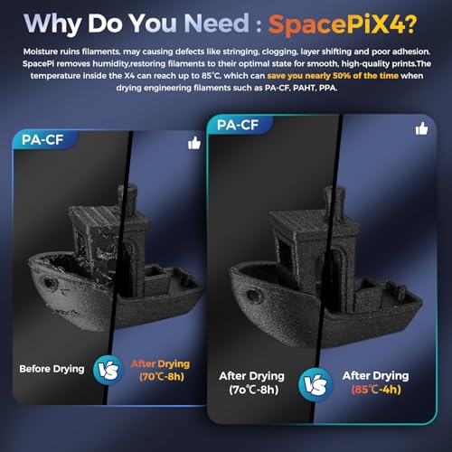 Creality Filamenttrockner 4 Spulen,Space Pi X4 Filament Aufbewahrungsbox:Zwei Unabhängige Heizkammern bis zu 85 °C, Automa Geräuschloser Energiespar Aufbewahrung with 4kg Schwarz/Weiß Hyper PLA