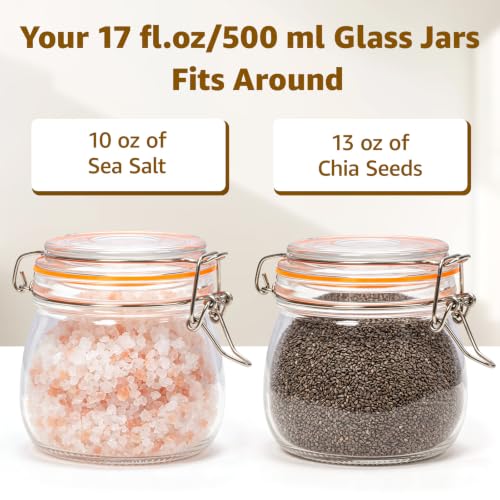 Image of Small Glass Storage Jars with Airtight Lids Wide Mouth 17 oz 6 Pack