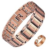 Feraco Copper Bracelets for Men & Copper Ring-Pure Copper Magnetic Bracelet with 57 Ultra Powerful 3500 Gauss Neodymium Magnets,Adjustable Wrist Bracelet,Gifts for Men (Copper with Ring)