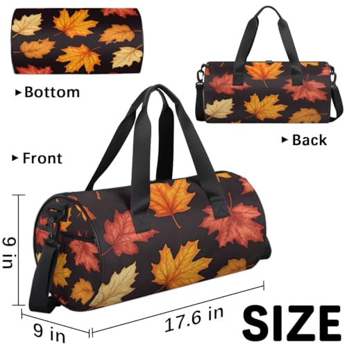 Falling Maple Leaves Round Barrel Sports Fitness Bag, Travel Luggage Bag, Reusable Handbag, Suitable For Men and Women3
