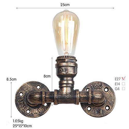 Aokey Lampada da Parete Industriale retrò Lampada da Terra in Ferro ruggine d'Epoca Lampade E27 Lampada da soffitto a Loft placcata da Interno Casa Camera da Letto Ristorante Deco,BG808