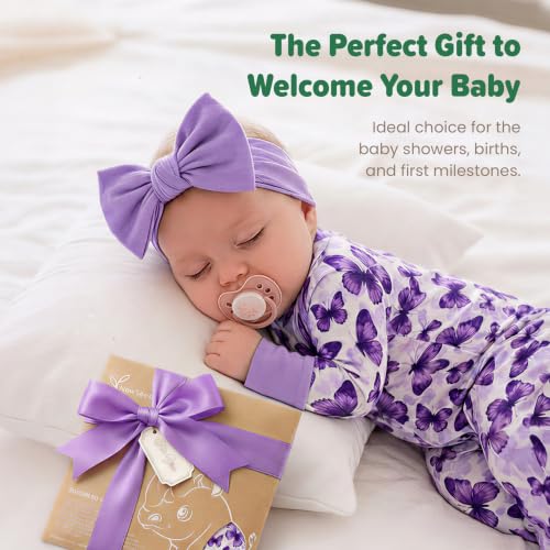 Image of Baby Newborn Knotted Gown, Soft Breathable Viscose from Bamboo for Infant Home Coming Outfit, Knotted Gown with Headband