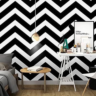 Cohoo Home Black and White Peel and Stick Wallpaper Modern Black and White Stripe Wallpaper Herringbone Contact Paper for Cabinets Self-Adhesive Removable Paper Walls Bedroom Shelf 18inW 118inL