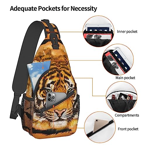 Cool Tiger Sling Bag, Fashion Crossbody Backpack Shoulder Bag Chest Bag for Men Women Outdoor Hiking Travel4