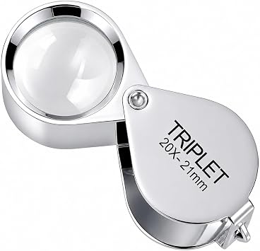 MAXIMIZE Triplet Glass Lens Chrome Loupe | 20X Magnification Power | MG-02120-86 | 7/8" 2.2 cm Diameter | Color-Correcting Feature | Swivel Head | Leather Carrying Case