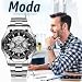Imagen de JewelryWe Relojes Mecánicos Imitación Hombre: Reloj de Cuarzo Analógico Resistente al Agua Redondo para Caballero Correa de Acero Inoxidable Extraíble Luminoso Calendario