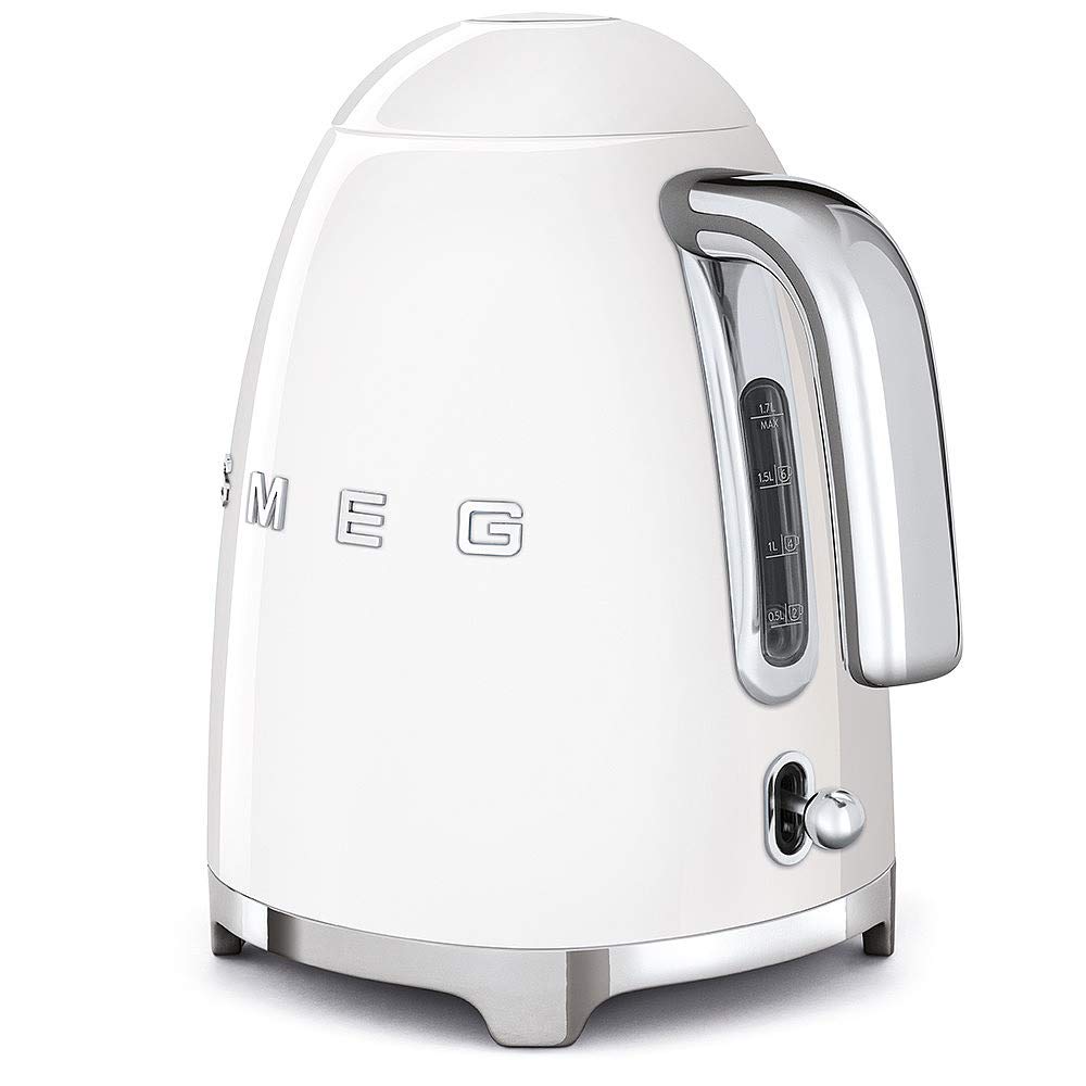 SMEG KLF03 Electric Kettle 1.7L (7 Cup), Retro Hot Water Boiler for Tea & Coffee, Fast Boiling, Auto Shut-Off, Soft Open Lid, 360° Swivel Base Countertop Kettle – White