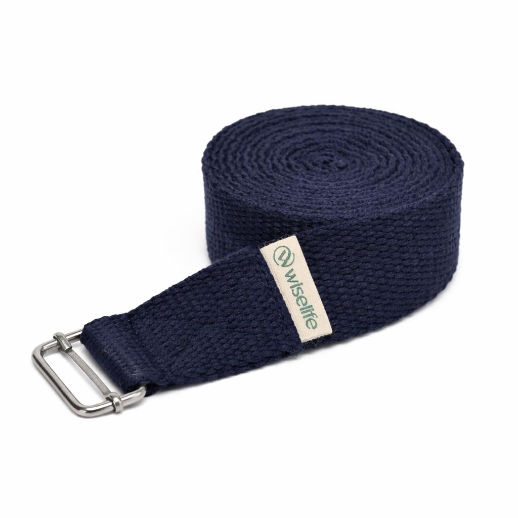WiseLife Yoga Stretch Belt/Strap | Best for Daily Stretching, Yoga, Pilates, Physical Therapy, Fitness | 8 Feet Premium Cotton Strech Band (Navy Blue 8ft)