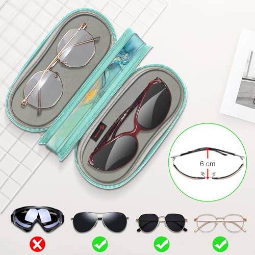 Image of FINTIE Double Sunglasses Case, Soft Portable Eyeglasses Pouch with Carabiner Clip, Dual Zipper Compartments for Men Women