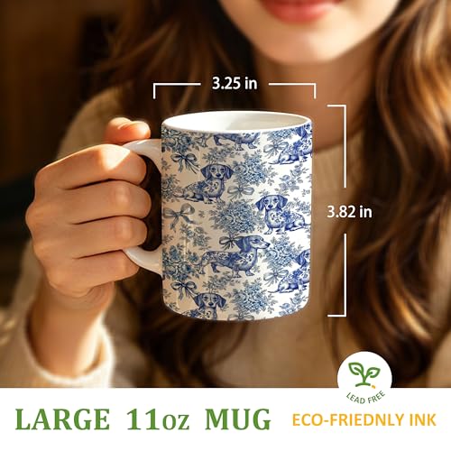 Taza de cerámica azul y blanca 11 oz con asa miniatura 2