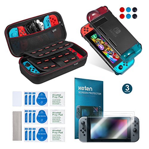Le kit d'accessoires Keten 11 in 1 Nintendo Switch comprend Nintendo Switch Carrying Case / Nintendo Switch Housse / Protecteur d'écran réglable / HD (3 paquets)