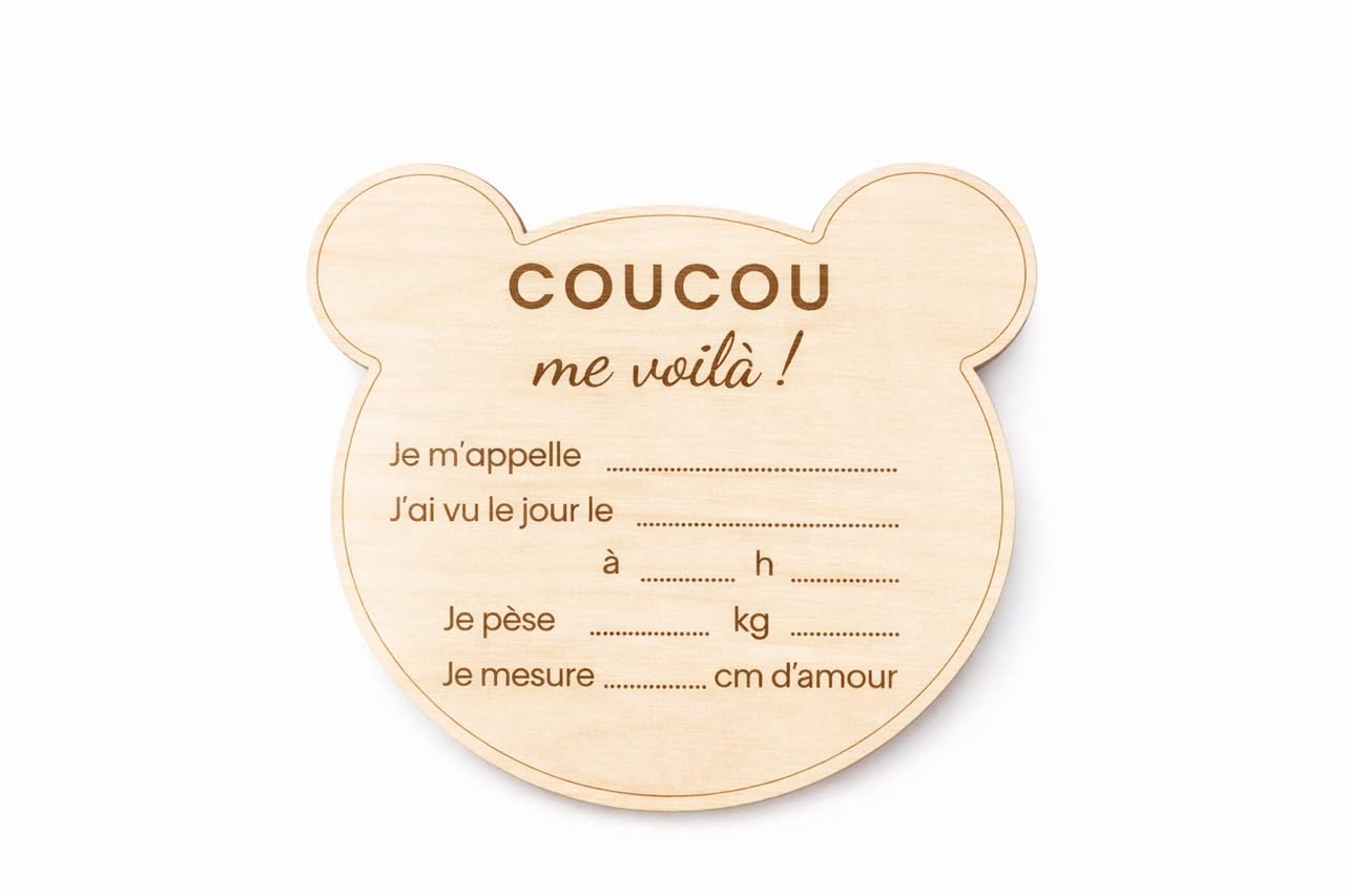 Carte bienvenue annonce naissance prénom bébé en bois - Disque prénom bébé date heure poids taille - Pancarte photo nouveau-né souvenir maternité