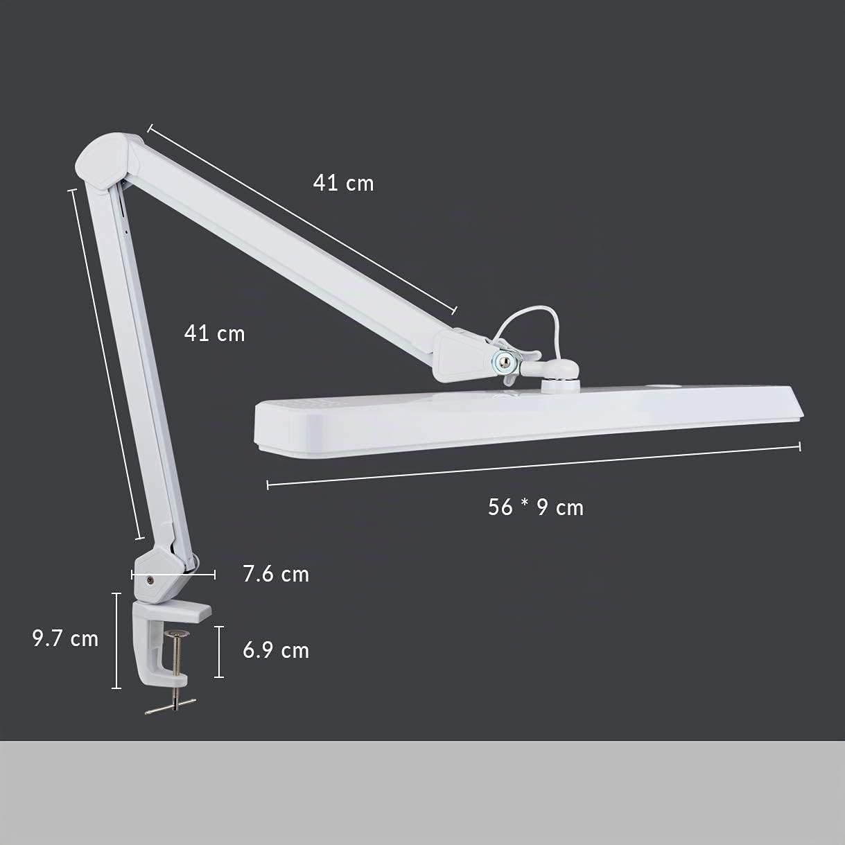 Neatfi XL Lampada da Lavoro LED per Tavolo Manicure, Hobby, Banco da Lavoro e Ufficio – Luce da Scrivania con Testa da 56 cm | 4 Livelli di Luminosità (Bianco, Non-CCT con morsetto)