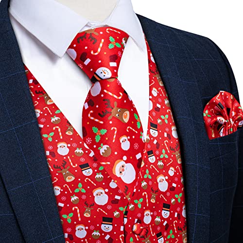 DiBanGu Mens Christmas Suit Vest for Men Holiday Theme Waistcoat Formal Vest and Tie Set with Handkerchief Cufflinks2