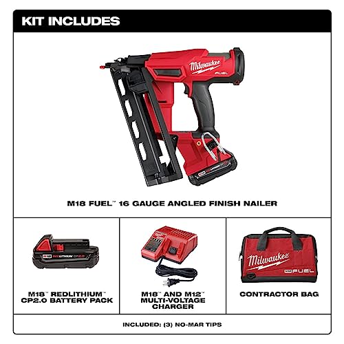 Milwaukee M18 Fuel 16 Ga. 18 Volt Brushless 20 deg Angled Finish Nailer Kit