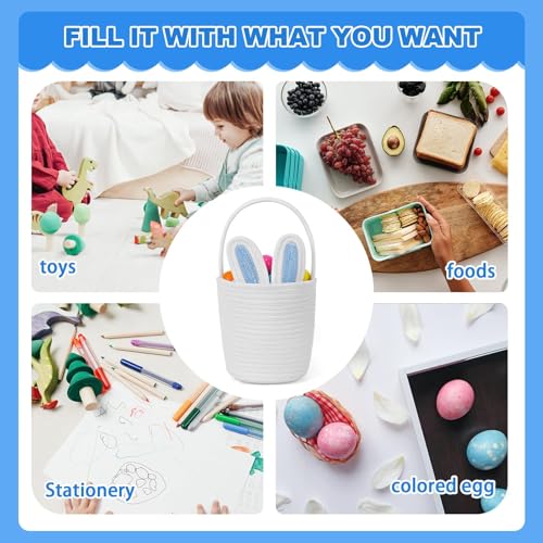 Image of Wepop Easter Baskets for Kids Woven Bunny Basket with Handle Egg Hunting Easter Bucket for Boys and Girls