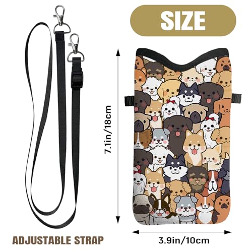Image of Cell Phone Sleeve Pouch with Adjustable Strap - Dogs | 7.1x3.9 Inch, Neoprene, Small Crossbody Bag for Women, Velcro, Protect Smartphone, Scratch Resistant, Dog Lover Gifts
