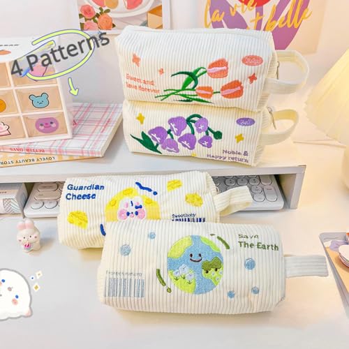 Image of Cute Pencase PenPouch Cosmetics Storage Bag Large Capacity Kawaii Cartoon Flower Bunny Aesthetic Estuche para Lapices (Tulip)