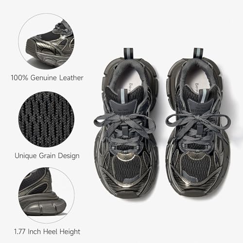 BEAU TODAY Womens Chunky Sneakers,Fashion Sneakers for Women,Lace-up Air Mesh Chunky Walking Tennis Shoes Treny Dad Sneakers3