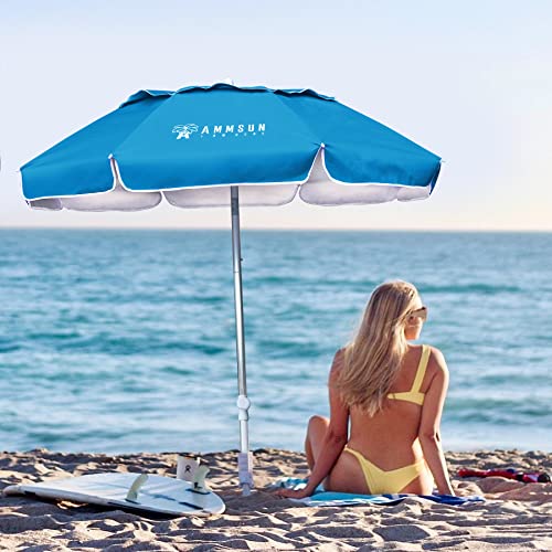 Ammsun 6Ft Folded Travel Beach Umbrella Fit In Suitcase With Sand Anchor Tilt Silver Coating Inside Upf 50+Uv Protection Portable Compact Foldable Beach Umbrella For Travel,Sun And Outdoor Sky Blue #TOP7