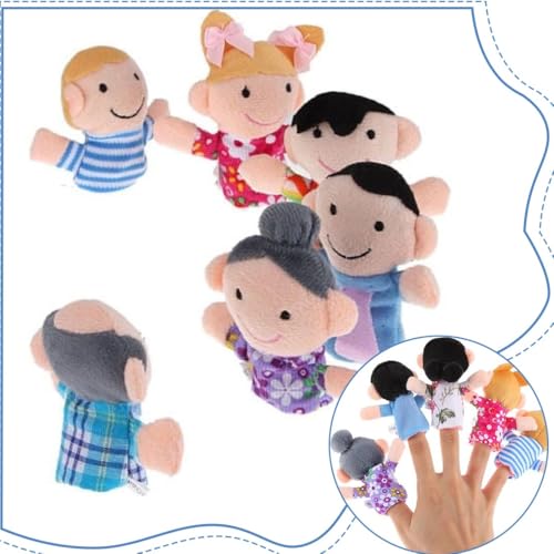 ZEPIQOR 6 Pcs Fingerpuppen Baby Mitgebsel Kindergeburtstag Finger Plüschtier Set Jungen und Mädchen Geschenke für Weihnachten Oster und Kinderparty（Familienmitglieder）