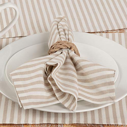 Piper Classics Farmhouse Ticking Stripe Taupe Cloth Napkins. Set Of 4, 18" X 18" #TOP14