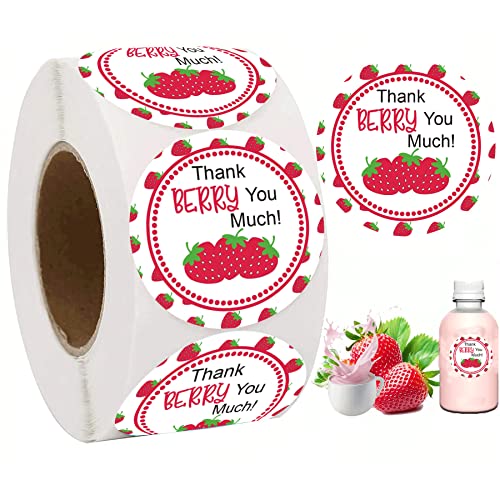 wootile Strawberry Thank You Sticker Labels 1.5 Inch Thank You Berry Much Stickers Sweet Berry Themed Birthday Party Favors Thank You Envelope Seals 250 Pcs Berry 1.5 inch