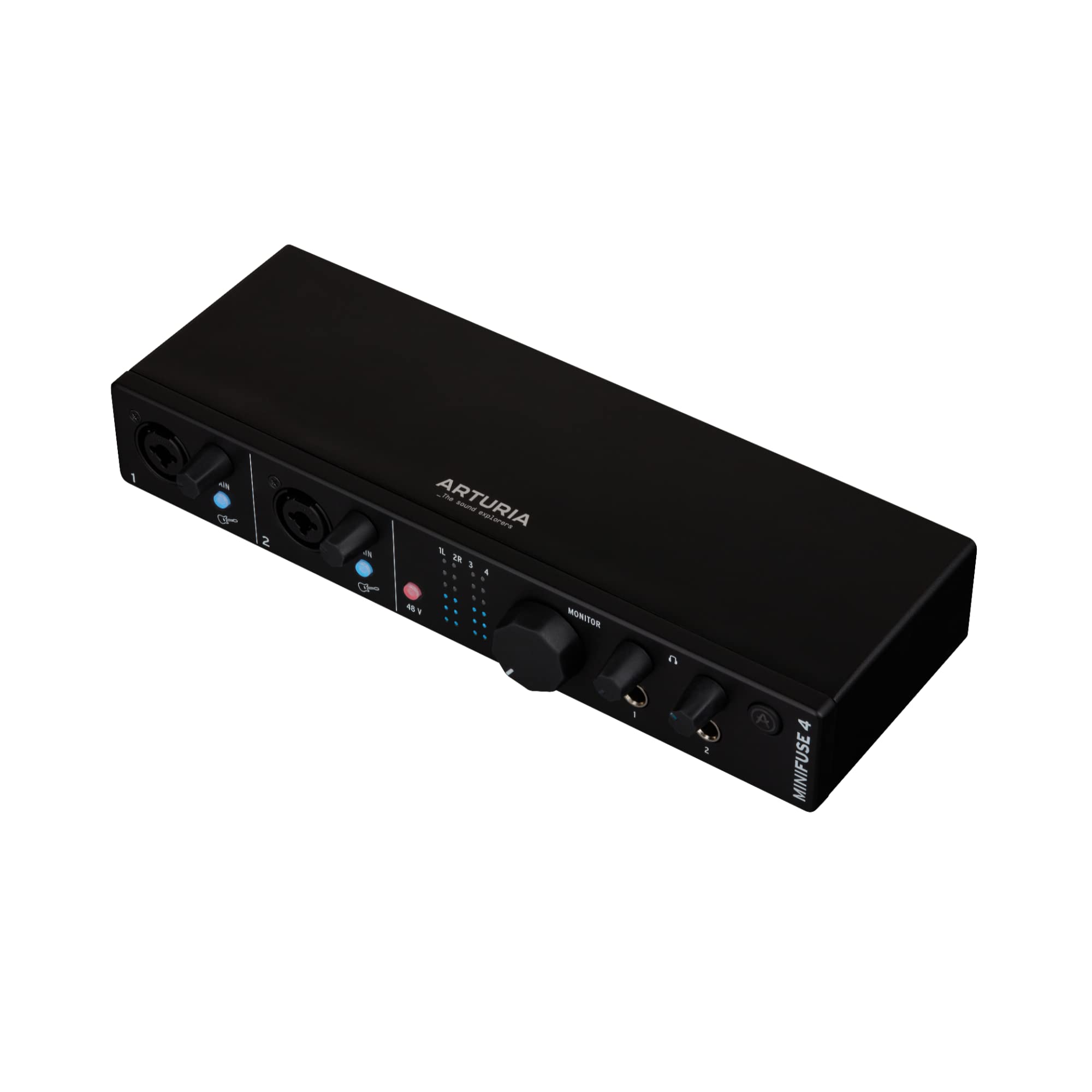 Arturia - MiniFuse 4 - Compact USB Audio & MIDI Interface with Creative Software for Quality Recording, Production, Podcasting, Guitar - Black