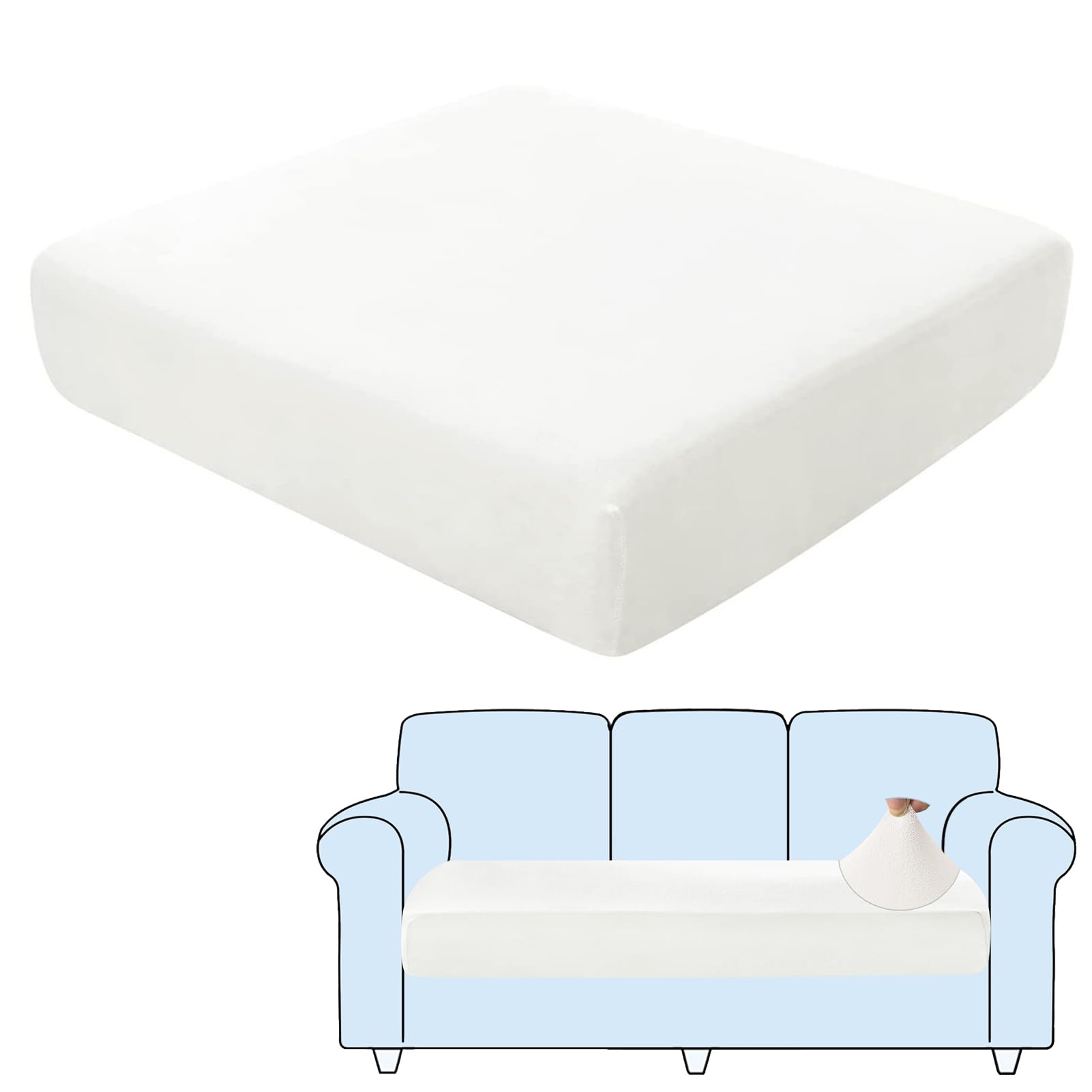 SHUOJIA Sofa Seat Cushion Covers, Stretch Velvet Sofa Cover, Non-Slip Couch Cushion Covers Replacement for Individual Cushion,with Elastic Fabric,Machine Washable (White,Large-3-Seater)