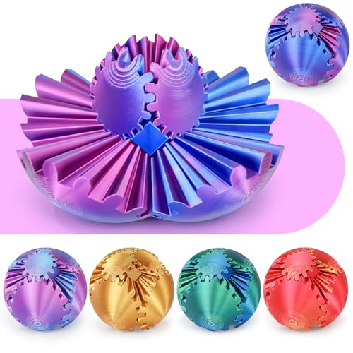 Image of Gear Ball 3D Printed Cube Fidget Toy,Gear Sphere Fidget Toys,Sensory Toys for Stress and Anxiety Relief, Desk Toy Fidget Spinners,Stocking Stuffers for Adults & Kids Gift(Purple Blue, 3.1 Inch)