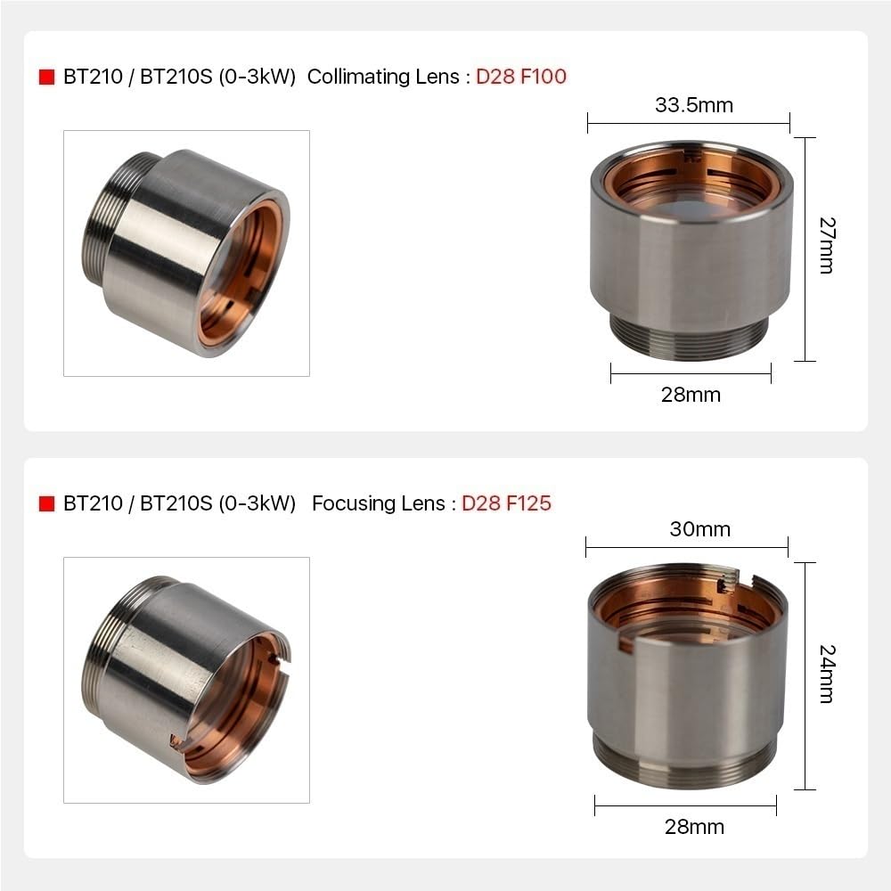 Lente di messa a fuoco F125mm for testa laser BT210/BT210S, lente di collimazione D28 3kw F100mm con supporto 1 pz.(30 * 24 * 28mm)