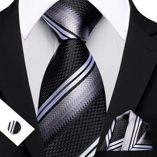 Image of Barry.Wang Mens Tie Set Plaid Check Neckties Formal Business Wedding Luxury Pocket Square Cufflinks