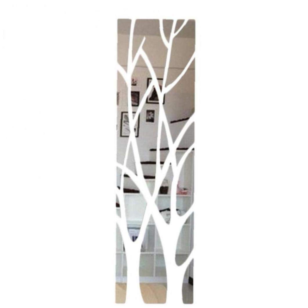 Byfri Silver Mirror Style Removable Decal Tree Art Mural Wall Stickers Home Room Decor