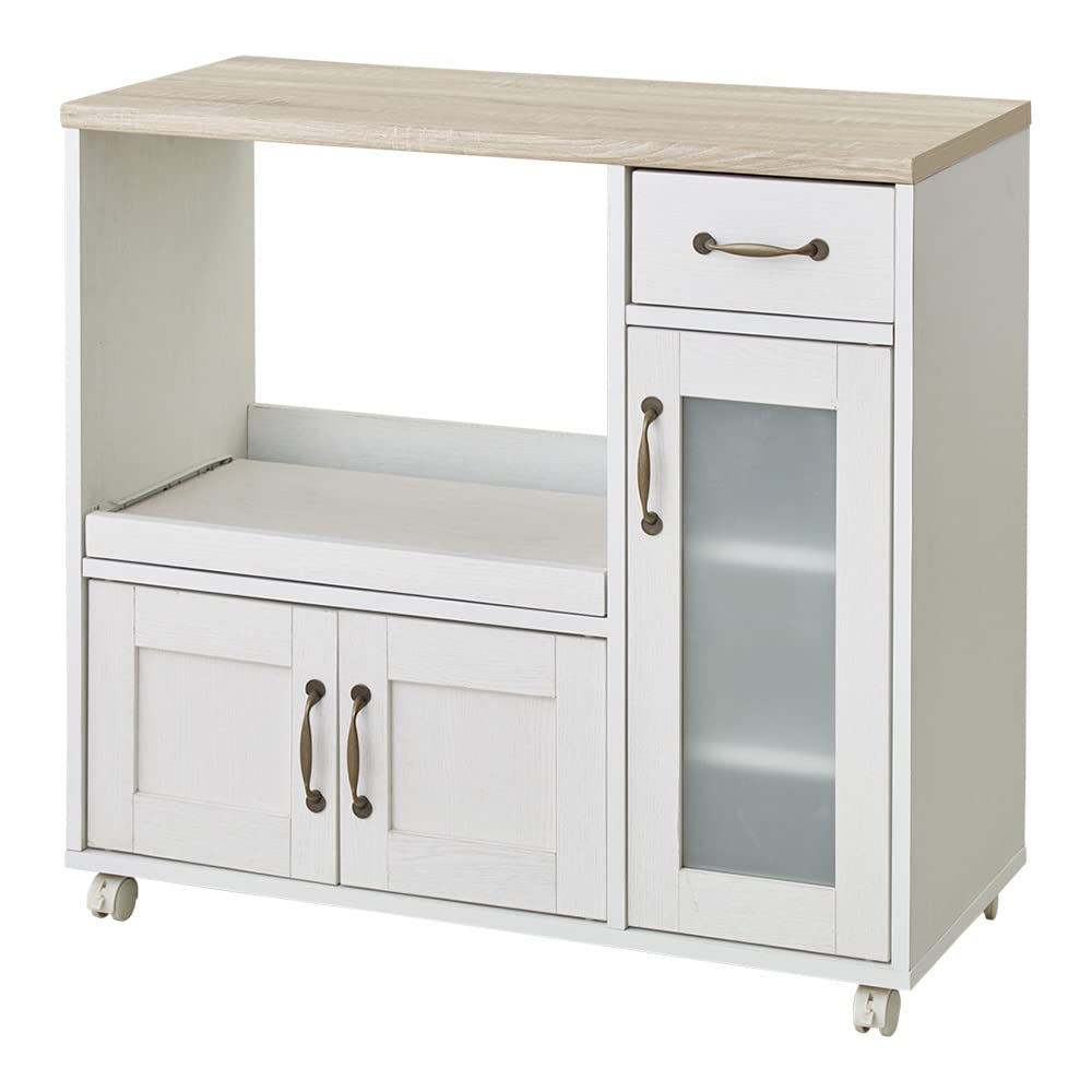 Amazon｜リコメン堂 キッチンカウンター キャスター付き 幅88cm 食器棚  