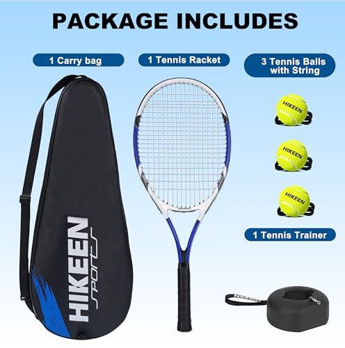 Image of Hikeen Premium Tennis Trainer Rebound with Metal Base,Portable Solo Tennis Trainer Set with 3 Highly Elastic String Balls,Tennis Practice Equipment for Adult Kids an Beginners