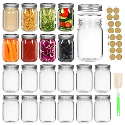 Homerove 12 oz Glass Canning Jars 20 Pack with Airtight Lids& Band