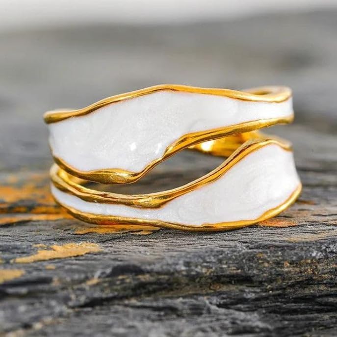 14K Gold Plated Adjustable Wave Ring for Women Non Tarnish | Waterproof, Hypoallergenic Jewelry | Stackable, Index Finger – Stylish Open Band for Everyday Wear image 4 of 7 B0DS6C6SGC