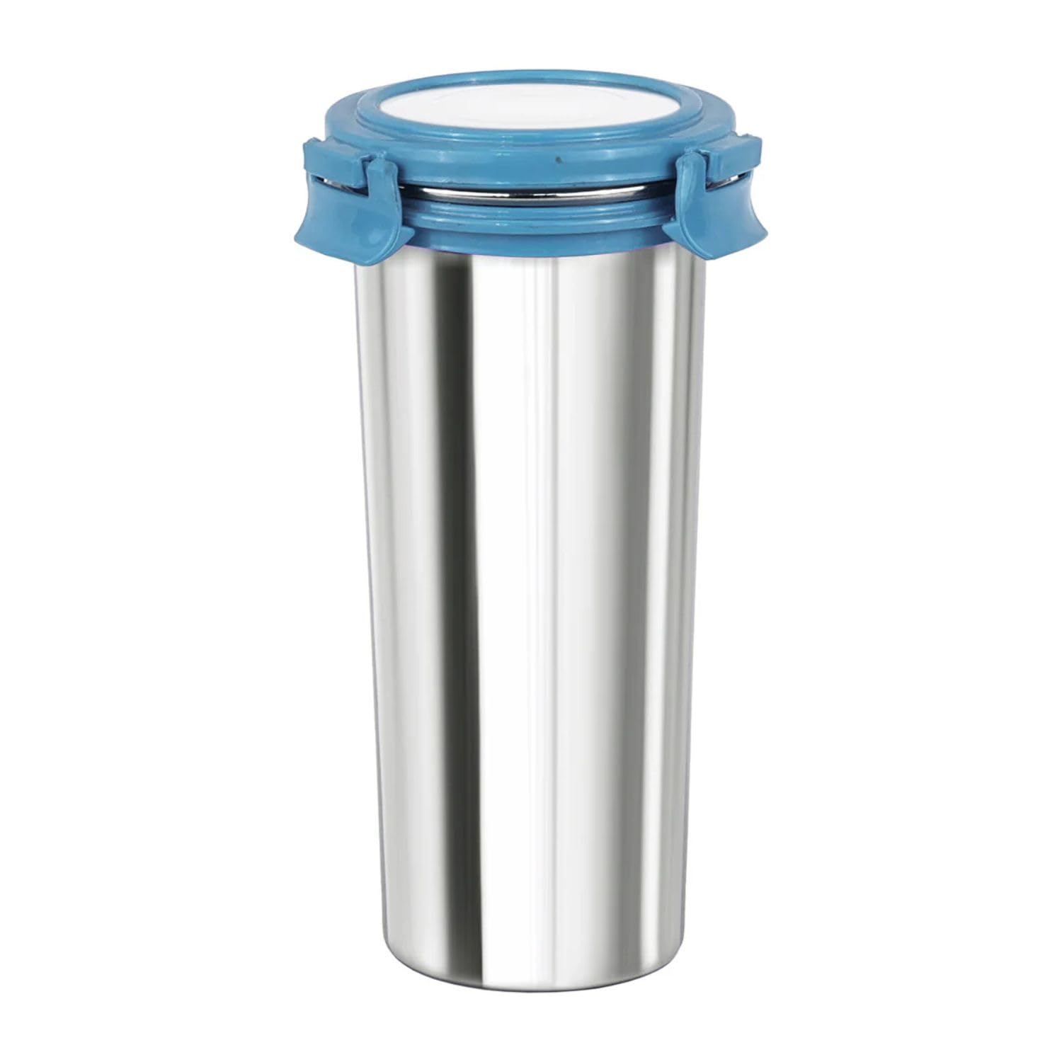 Signoraware Lock N Store Stainless Steel Round Tumbler | Airtight & Leakproof | Compact Design | Easy to Clean | Ideal for Office, School, Travel, and Home Use (500ml | Eblue)