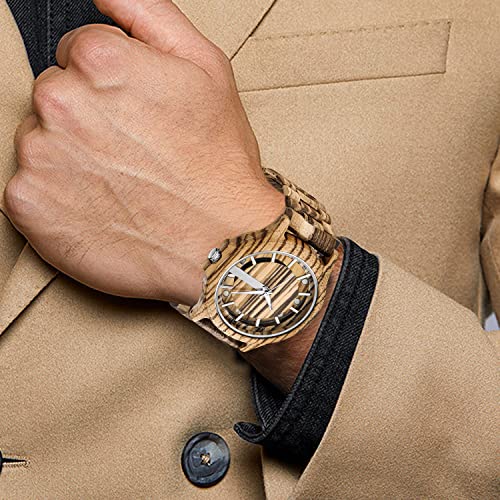 Tiong Brand Wooden Watches Mens with Handmade Colorful Bamboo Wood Watch Analog Date Quartz Wooden Watch for Men